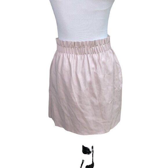 Zara Knit Women's M Medium Paperbag Mini Skirt Faux Leather Pink w. Pockets - Picture 4 of 5